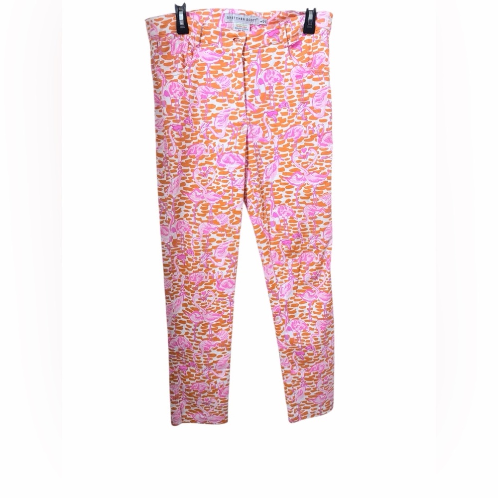 💙Gretchen Scott Designs Pink and Orange Flamingo Pants.
